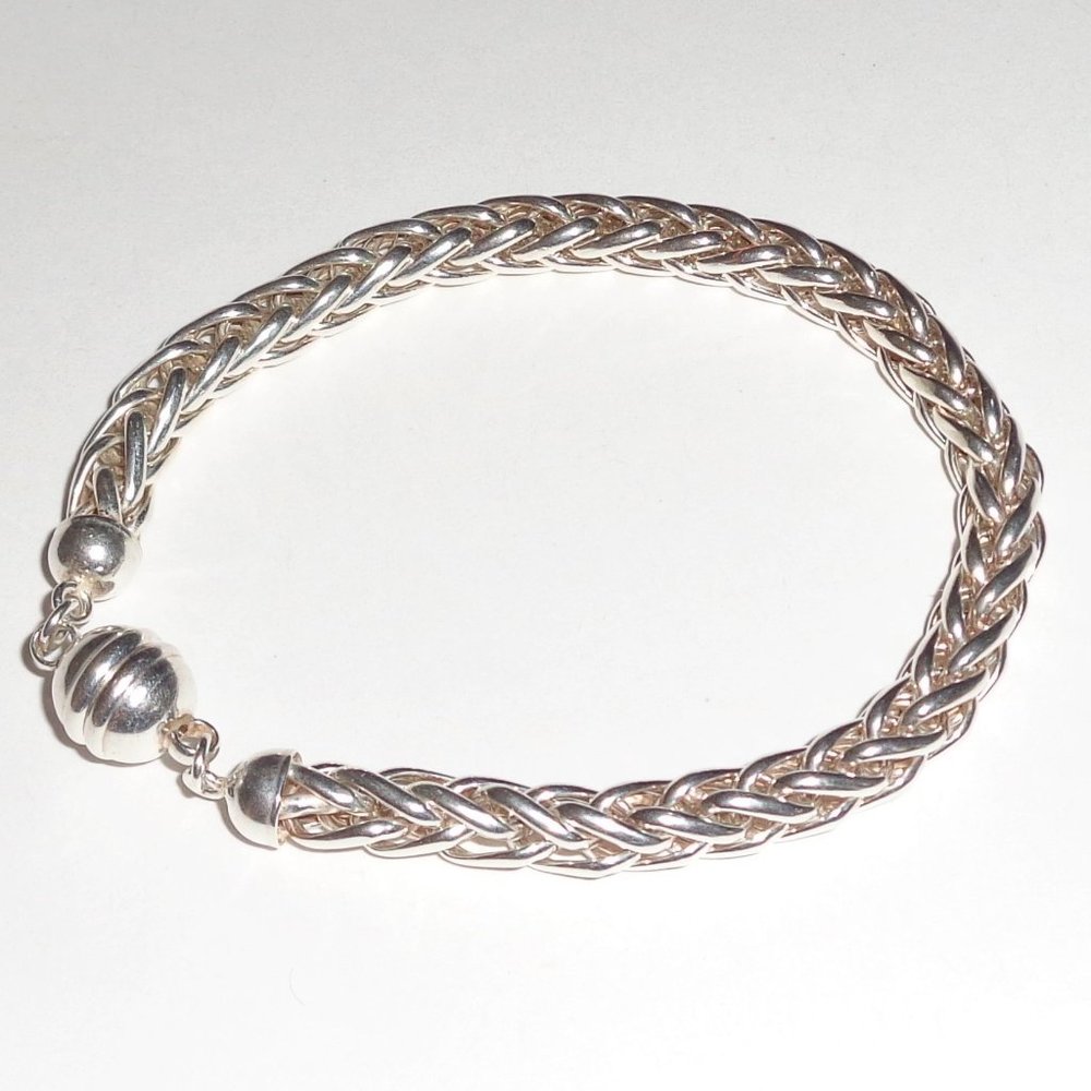 Sterling Silver Bracelet 7” 950 Italy Milor Braided Foxtail Magnet Ball Clasp